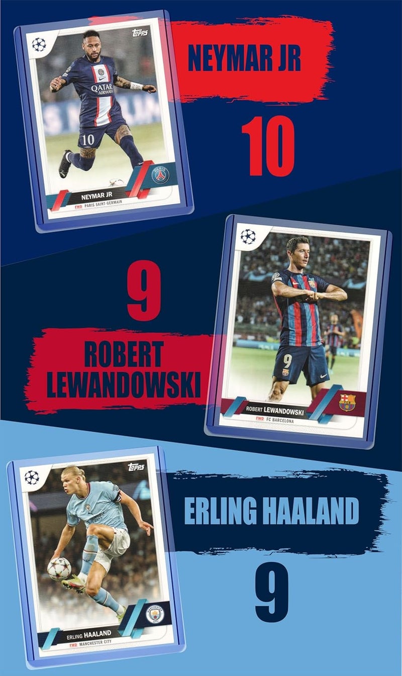 Chaser Soccer Cards: Lionel Messi, Cristiano Ronaldo, Kylian Mbappe, Robert Lewandowski, Erling Haaland, Neymar Jr., Pelé, Karim Benzema, Kevin de Bruyne (9) Assorted Top Star Soccer Cards &/or Sticker Card Gift Pack - Image 3